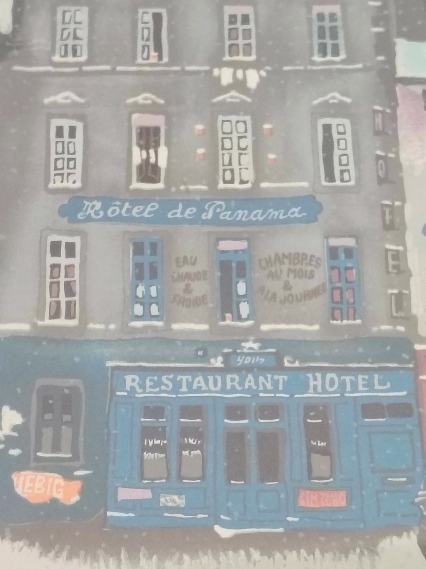 Michel Delacroix Christmas Winter Cityscape Original Lithograph – Snowy Paris Street Scene in Gold Frame