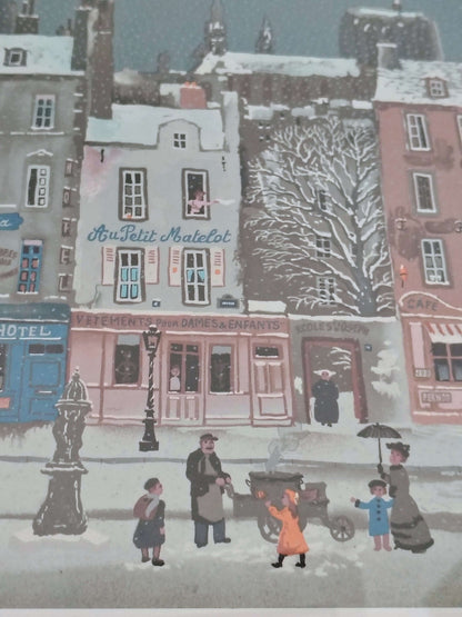 Michel Delacroix Winter Cityscape Lithograph – Snowy Paris Street, Gold Frame – photo 7 of 13