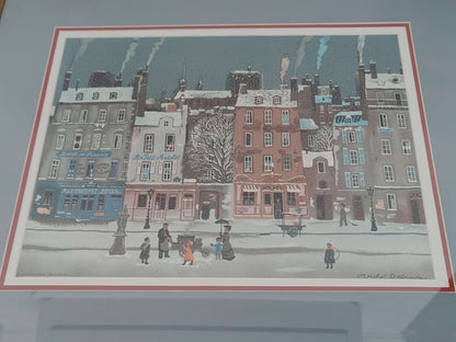 Michel Delacroix Winter Cityscape Lithograph – Snowy Paris Street, Gold Frame – photo 9 of 13
