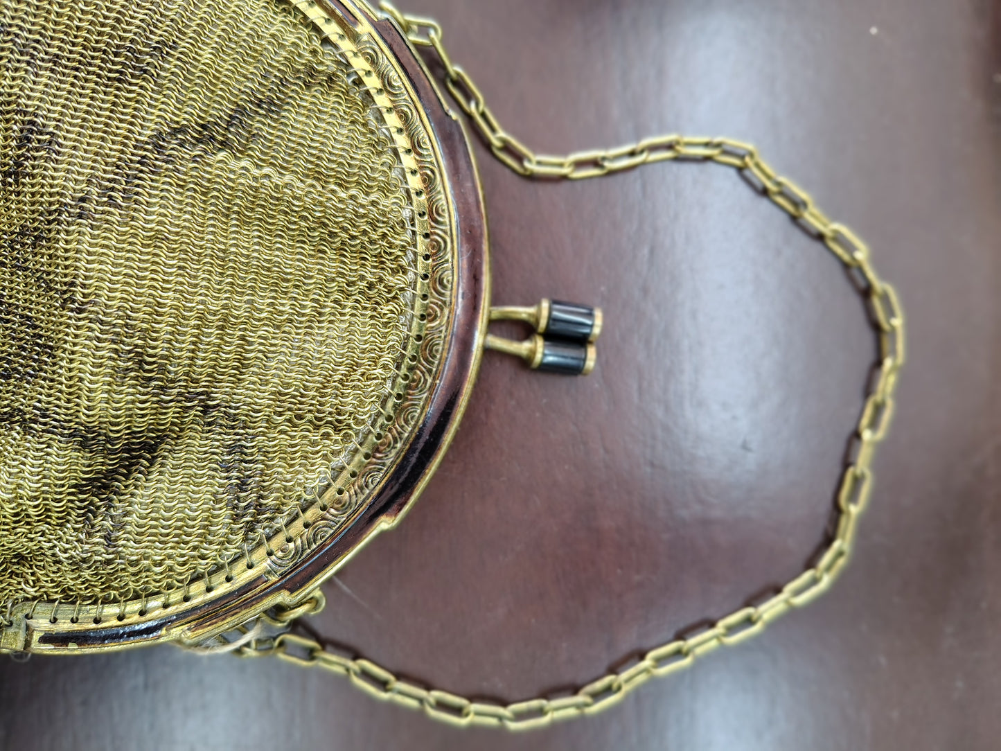 Vintage Germany Gold Link Mesh Purse, Dresden Handbag with Kissing Clasp