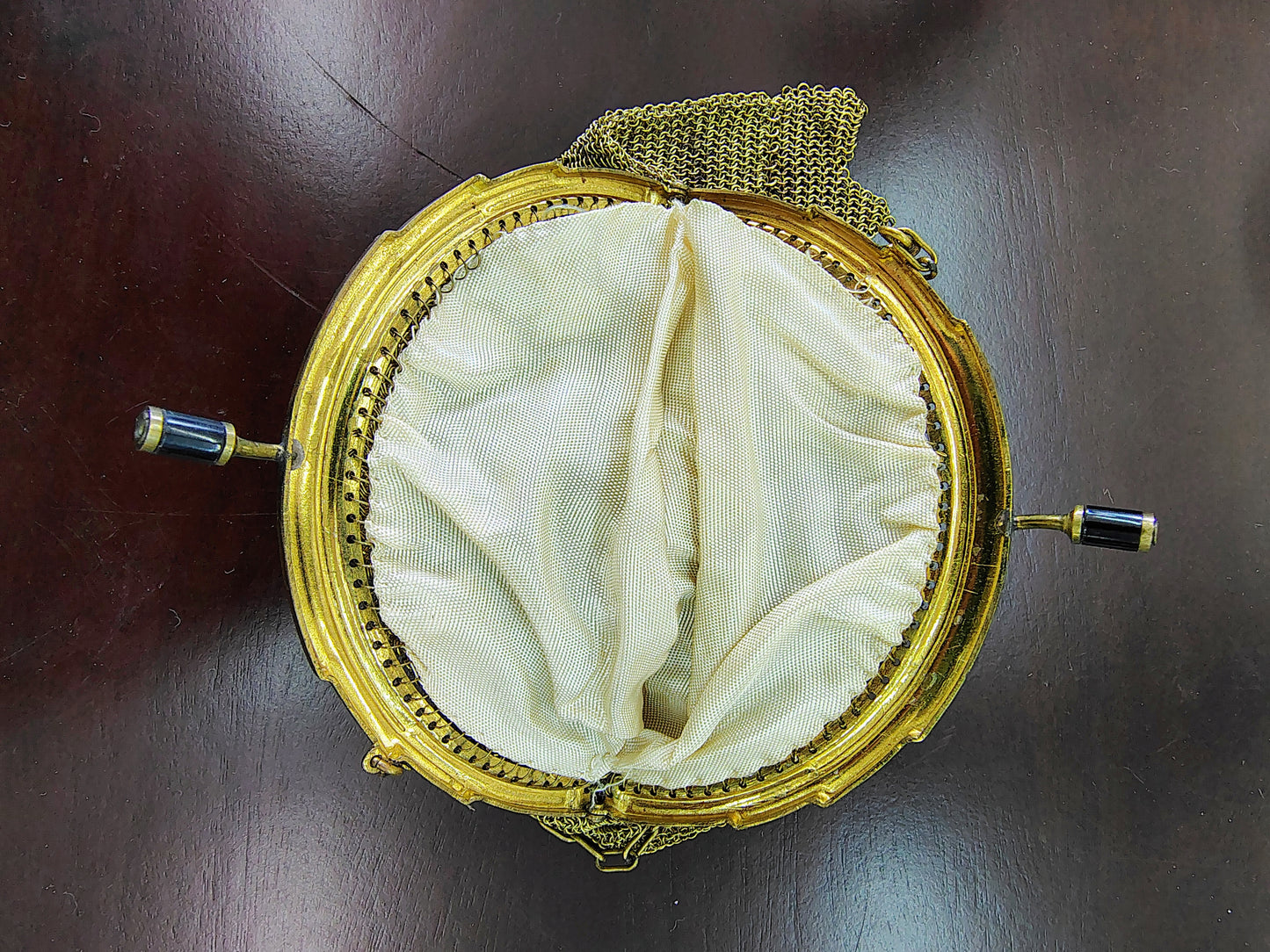 Vintage Germany Gold Link Mesh Purse, Dresden Handbag with Kissing Clasp