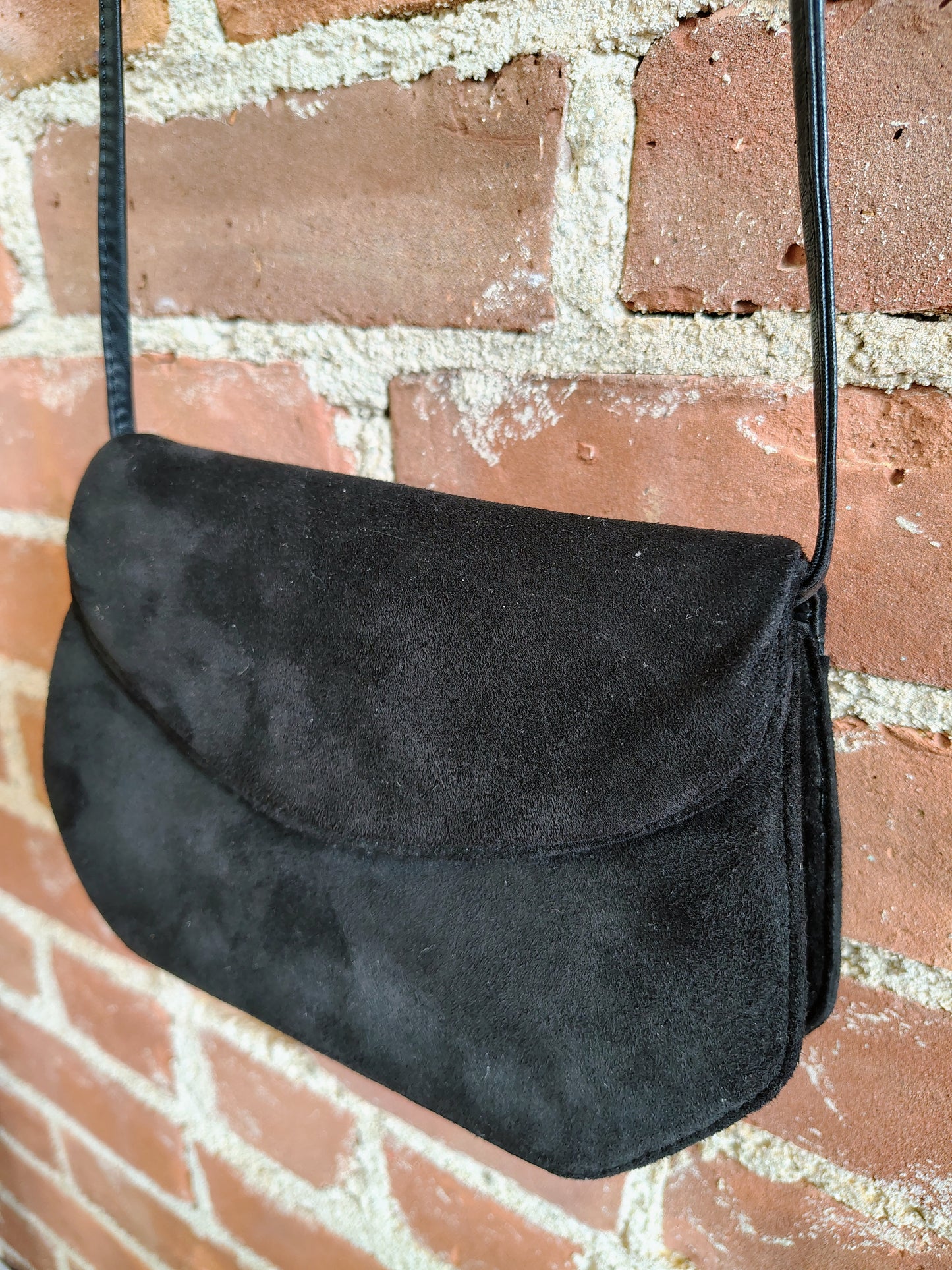 Vintage Black Suede Shoulder Bag – Made in Brazil