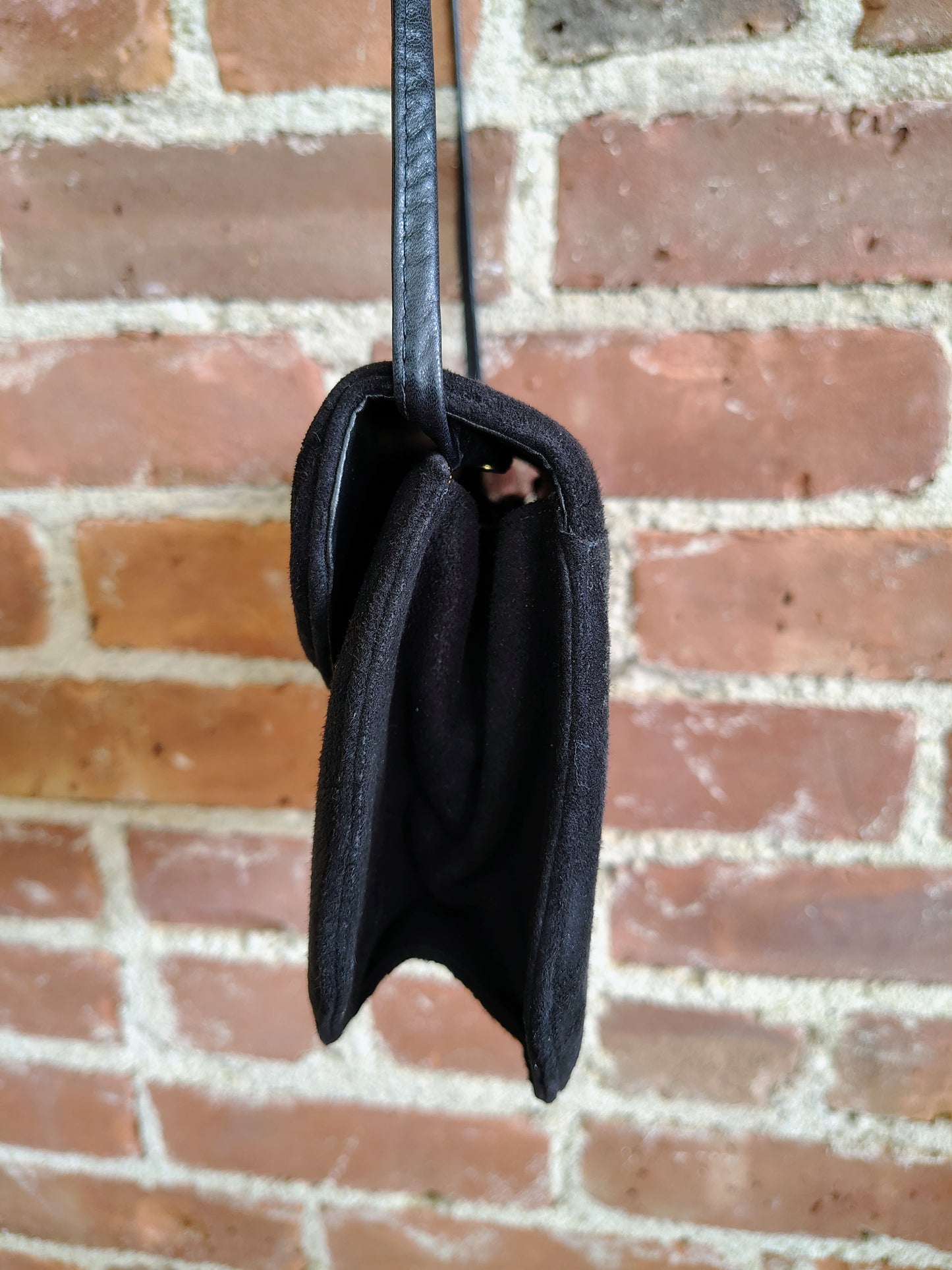 Vintage Black Suede Shoulder Bag – Made in Brazil