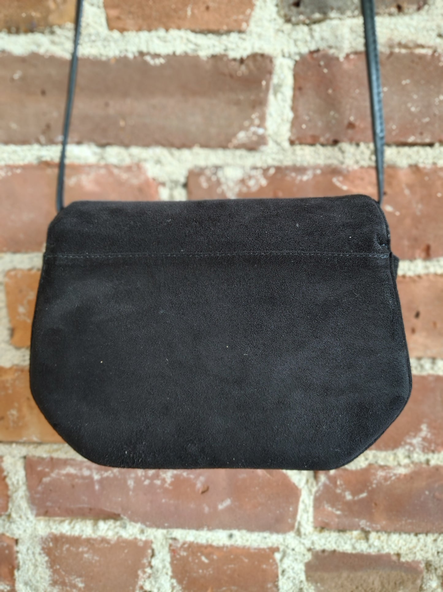 Vintage Black Suede Shoulder Bag – Made in Brazil