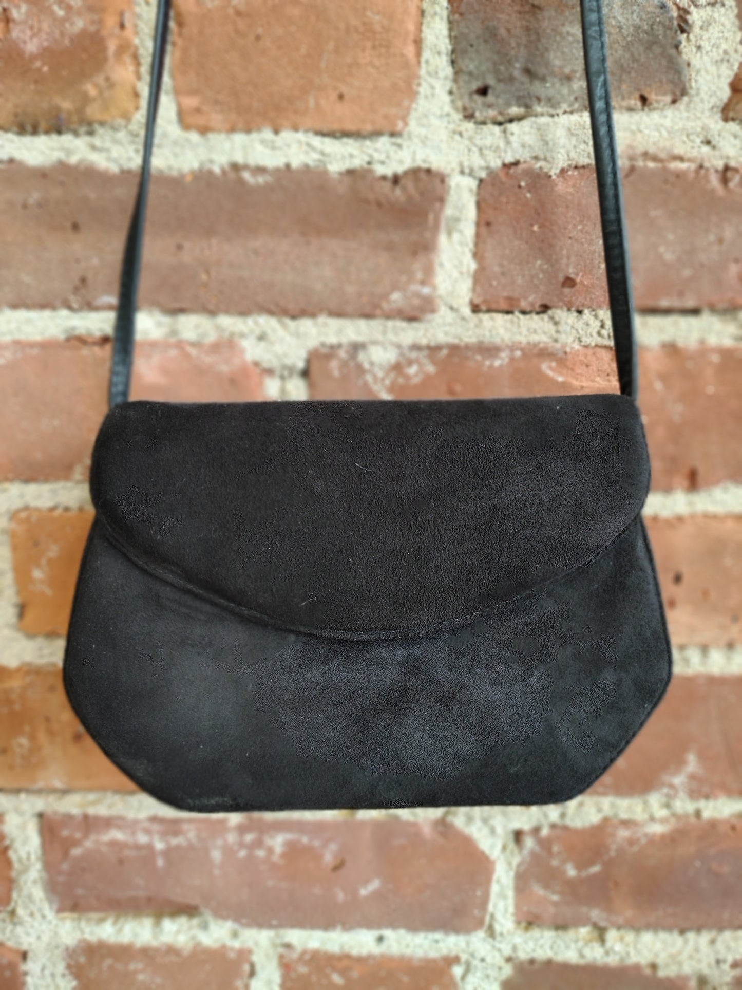 Vintage Black Suede Shoulder Bag – Made in Brazil