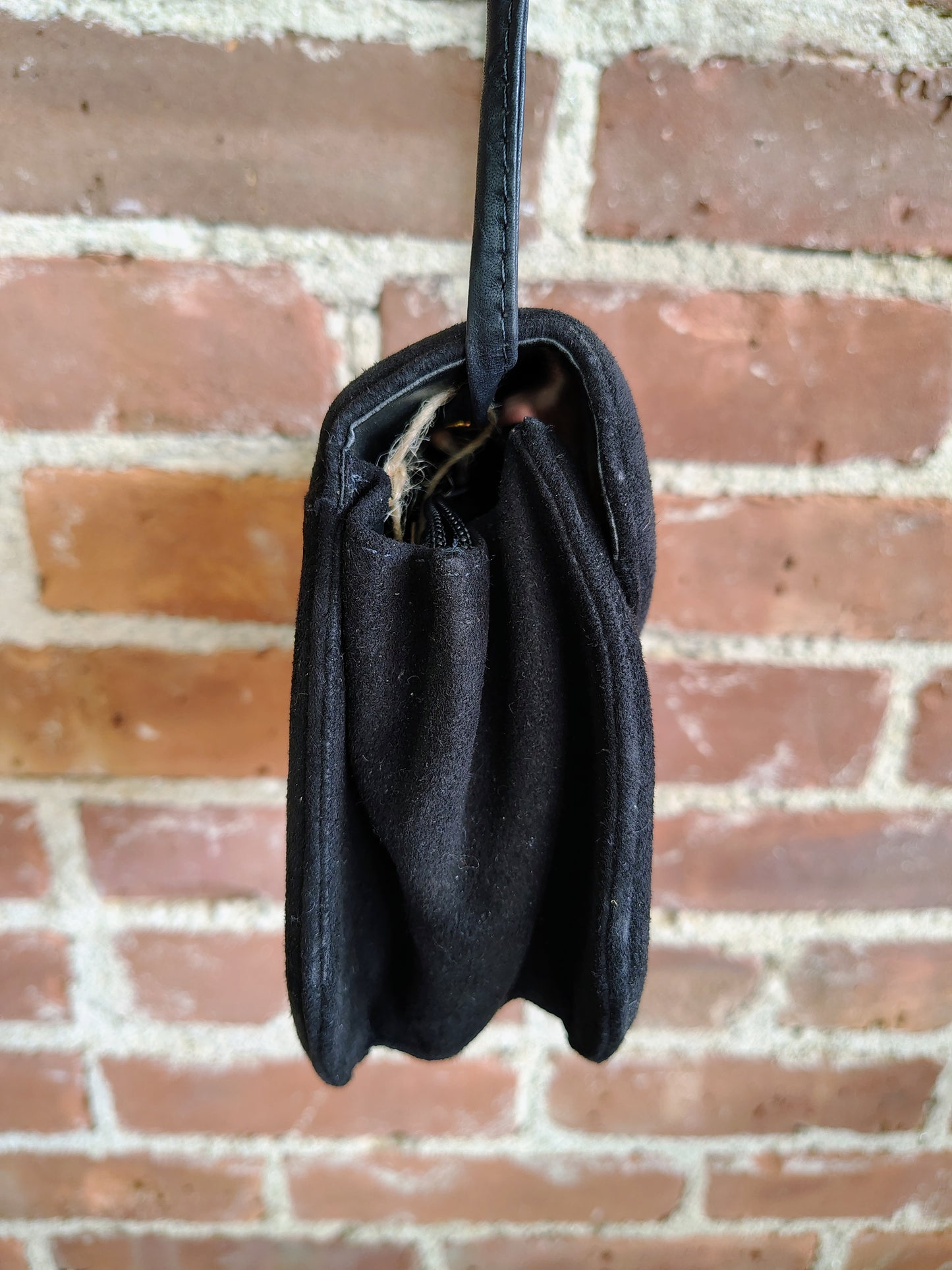 Vintage Black Suede Shoulder Bag – Made in Brazil
