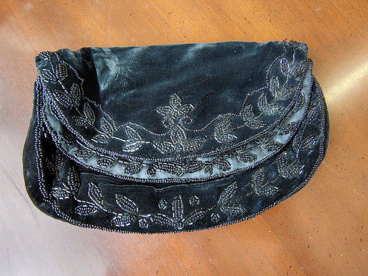 Vintage Coblentz Black Velvet Beaded Clutch – Made in France