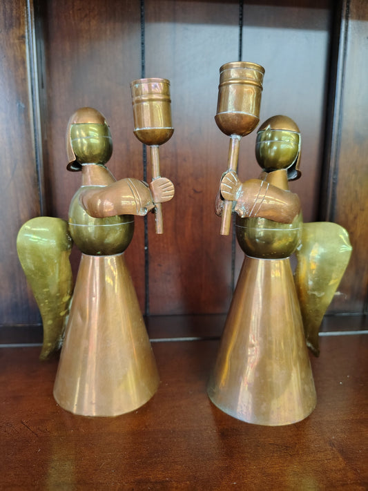 Mid-Century Copper & Brass Angel Candleholders – Made in Mexico (Set of 2, 8”)