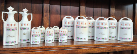 Vintage German Porcelain 13-Piece Floral Kitchen Canister Set