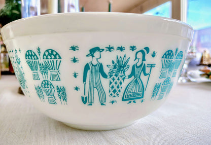 Vintage Pyrex Amish Butterprint Mixing Bowl – White with Blue Design (4” x 8.75”)