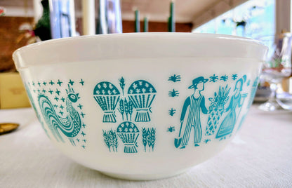 Vintage Pyrex Amish Butterprint Mixing Bowl – White with Blue Design (4” x 8.75”) – photo 3 of 7
