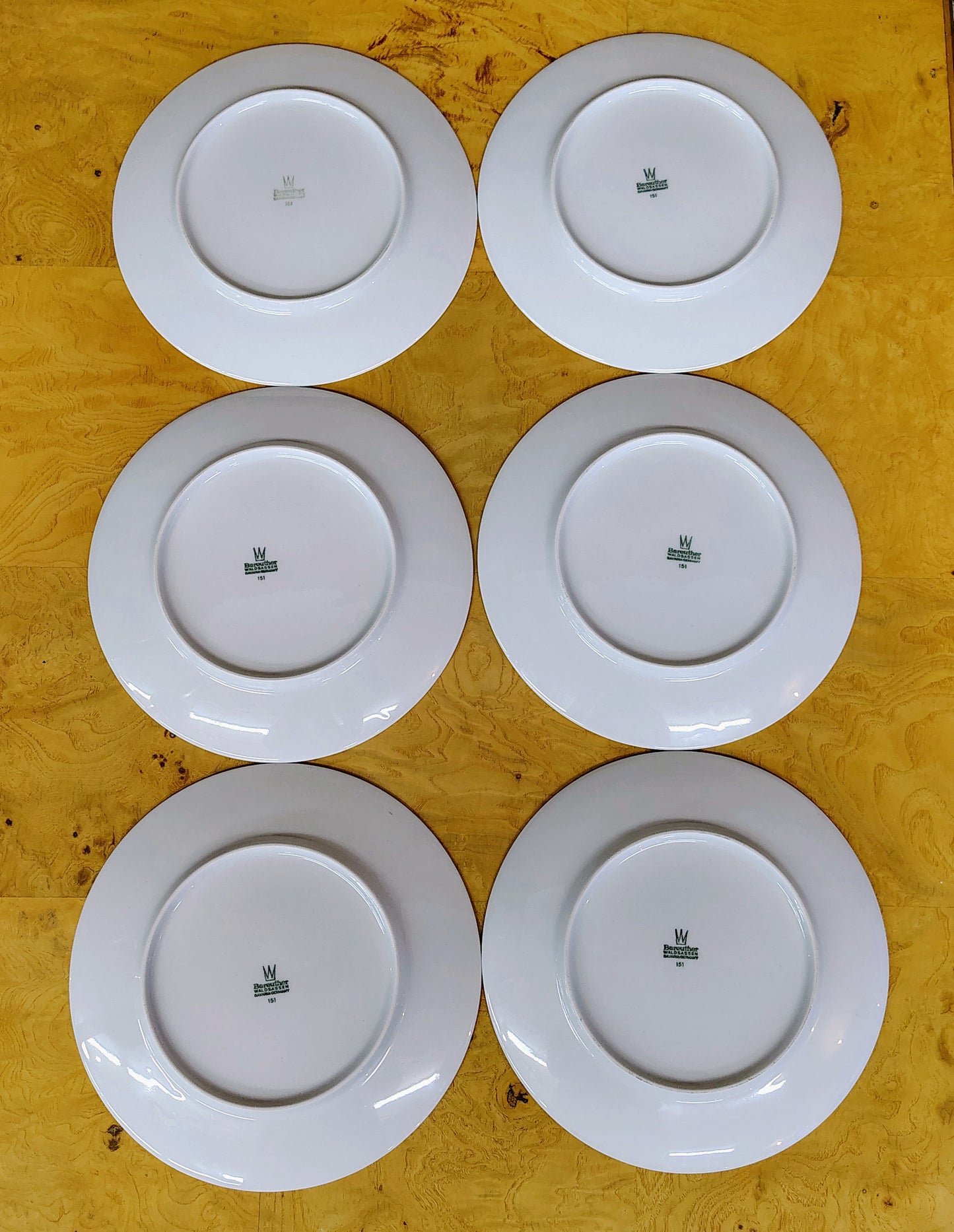 Bareuther Waldsassen Bavaria Fruit Plates, Set of 6 — Gold Rim, Assorted Fruit Designs, 7.5–8"