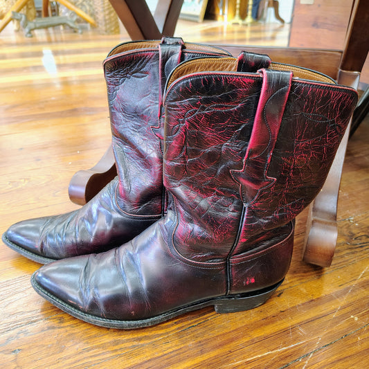 Vintage Lucchese Black & Oxblood Leather Western Cowboy Boots Pointed Toe