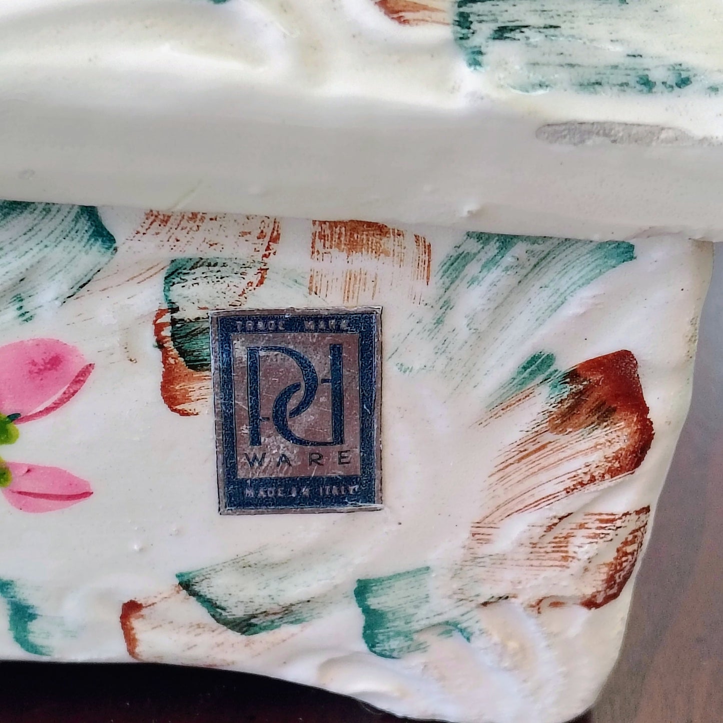 Vintage Italian Hand-Painted Pottery Trinket Box with Sculpted Floral Lid