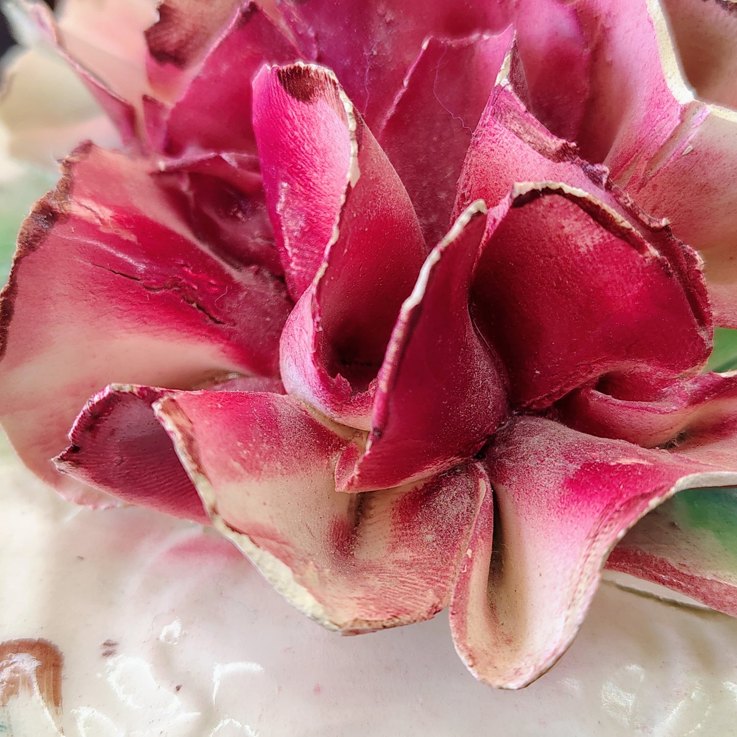 Vintage Italian Hand-Painted Pottery Trinket Box with Sculpted Floral Lid