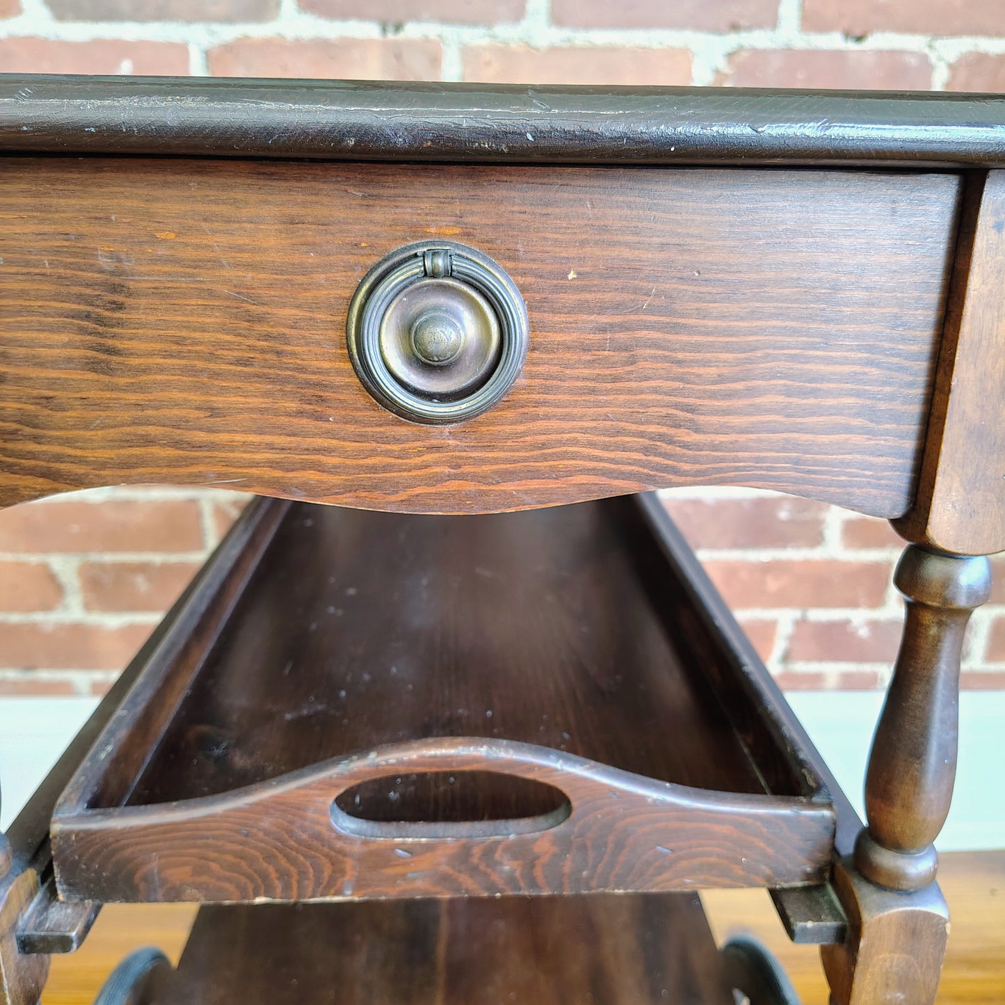 Vintage Dark Wood Tea Cart with Drawer and Removable Tray, 16” x 24” x 28”