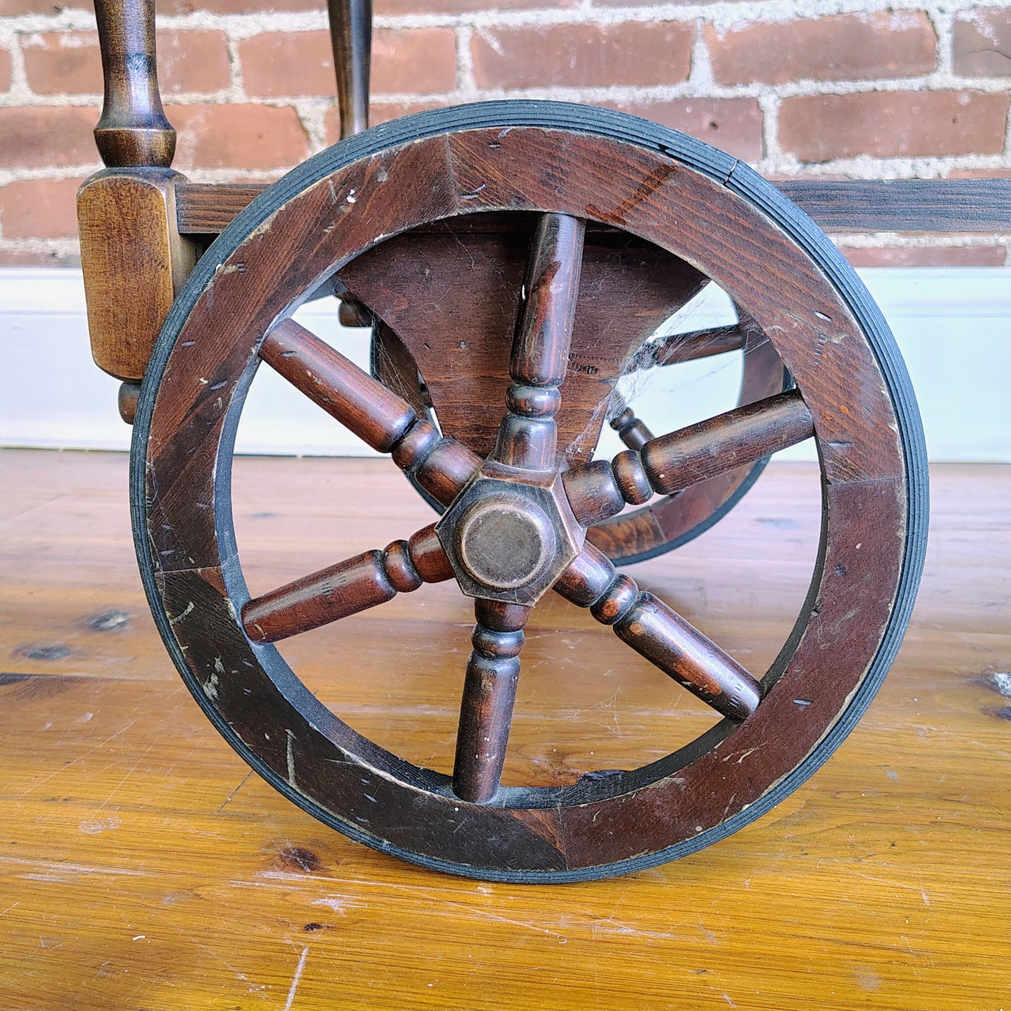 Vintage Dark Wood Tea Cart with Drawer and Removable Tray, 16” x 24” x 28”