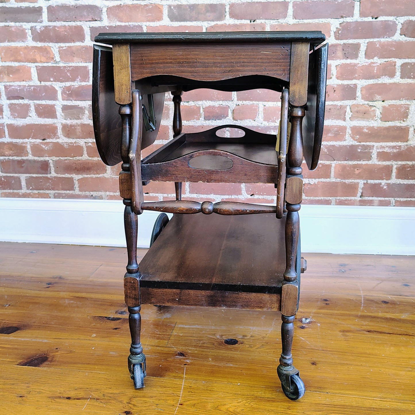 Vintage Dark Wood Tea Cart with Drawer and Removable Tray, 16” x 24” x 28”