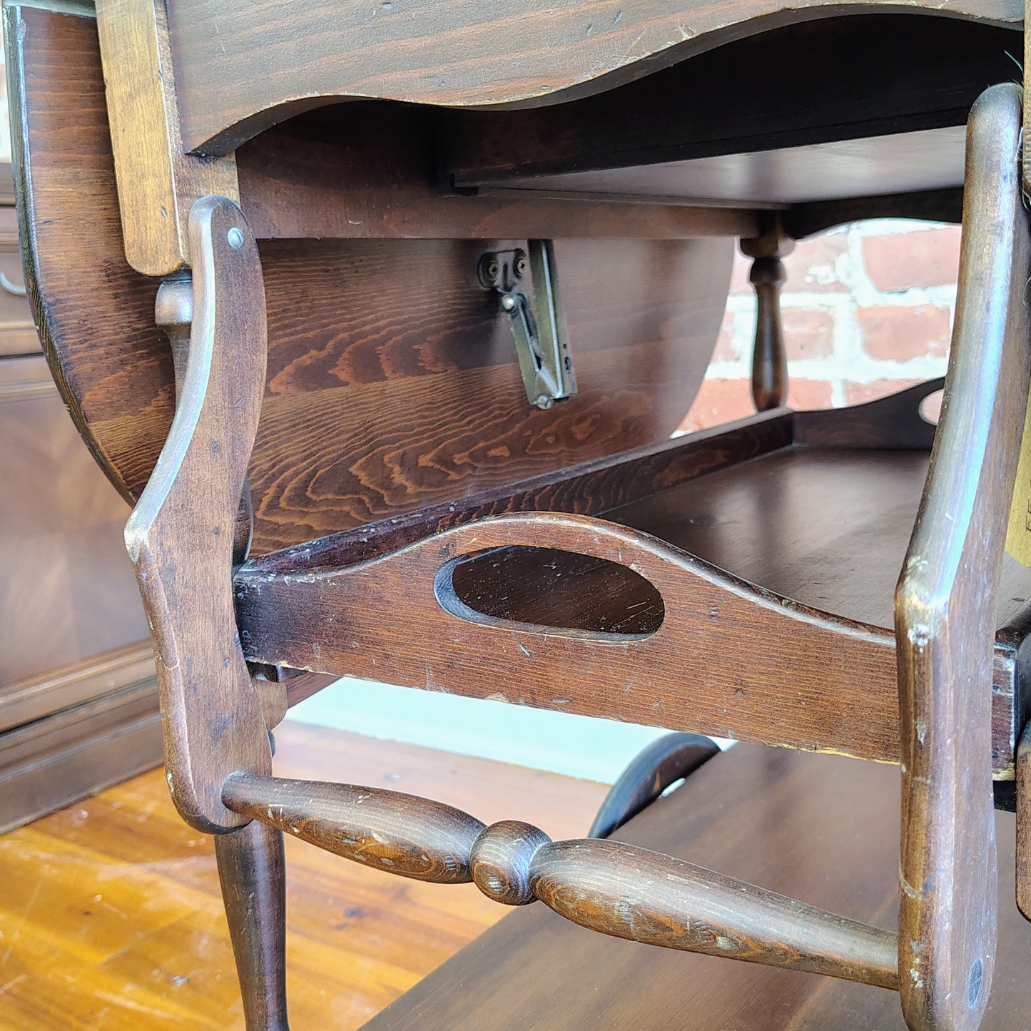Vintage Dark Wood Tea Cart with Drawer and Removable Tray, 16” x 24” x 28”