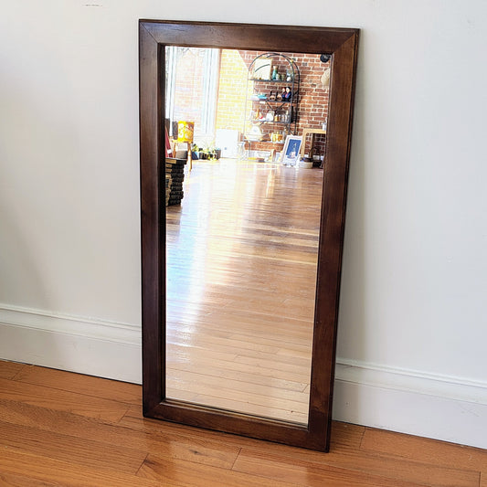 Vintage Pulaski Beveled Wall Mirror in Walnut Frame, Tall Narrow Accent