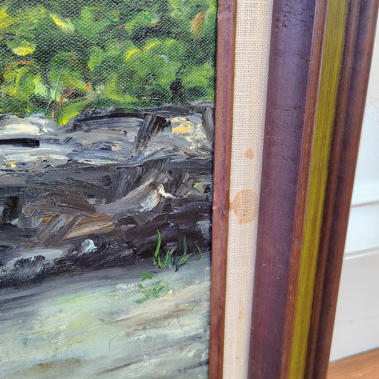 J. Hudock Oil on Canvas — Man with Dog in Woodland, Monroe CT, Framed