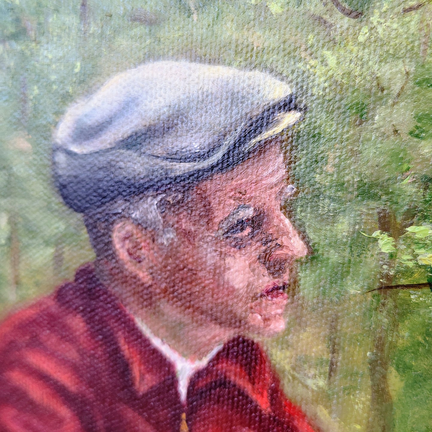 J. Hudock Oil on Canvas — Man with Dog in Woodland, Monroe CT, Framed