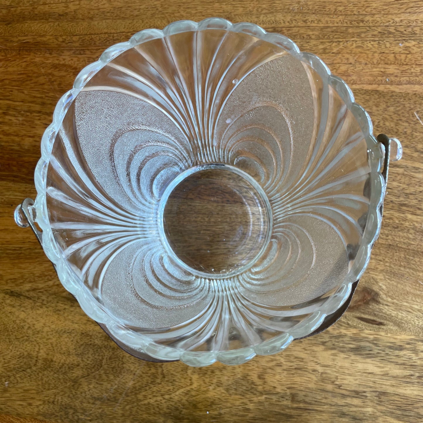 Pressed Glass Ice Bucket with Hammered Metal Handle & Tongs