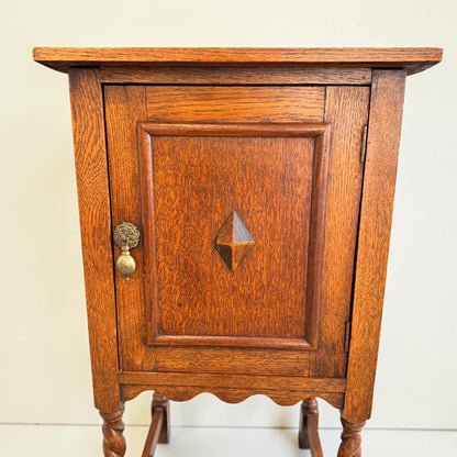 Antique English Oak Barley Twist Pot Cupboard, Diamond Boss Cabinet