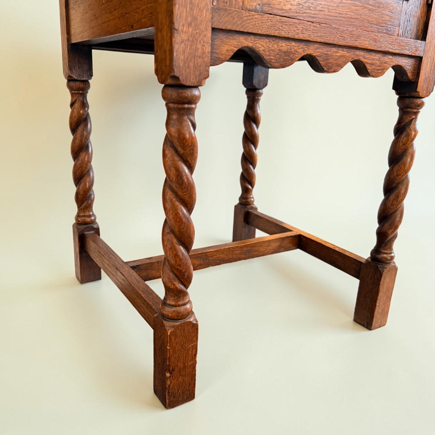 Antique English Oak Barley Twist Pot Cupboard, Diamond Boss Cabinet