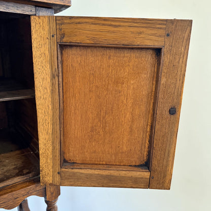 Antique English Oak Barley Twist Pot Cupboard, Diamond Boss Cabinet