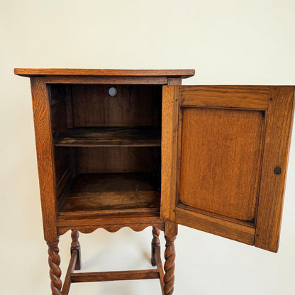 Antique English Oak Barley Twist Pot Cupboard, Diamond Boss Cabinet