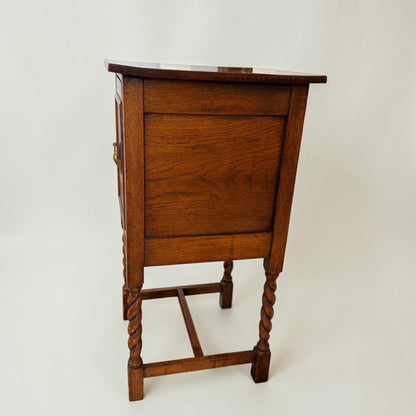 Antique English Oak Barley Twist Pot Cupboard, Diamond Boss Cabinet
