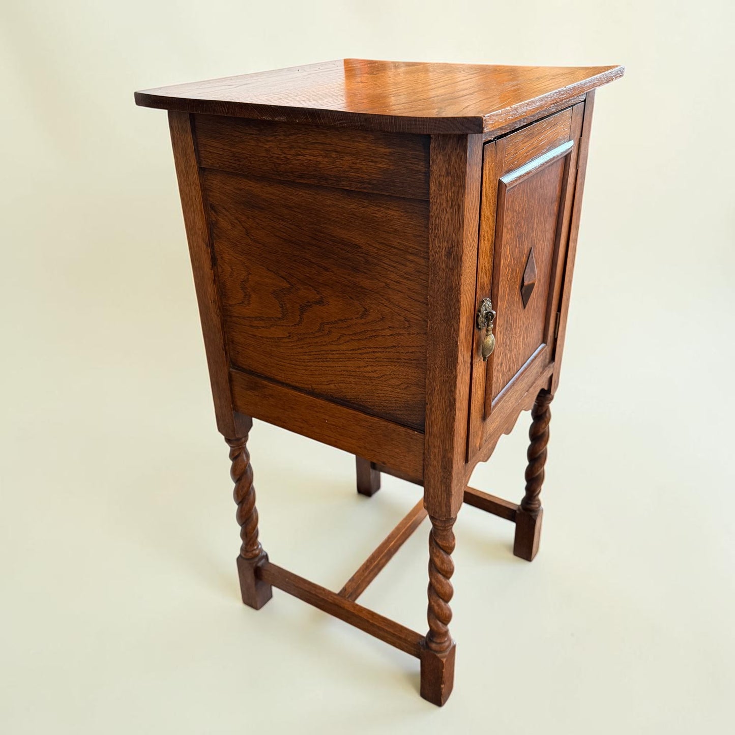 Antique English Oak Barley Twist Pot Cupboard, Diamond Boss Cabinet
