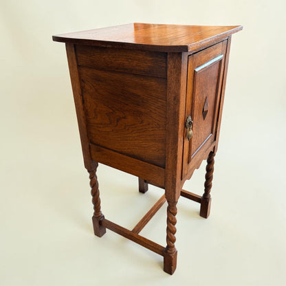 Antique English Oak Barley Twist Pot Cupboard, Diamond Boss Cabinet