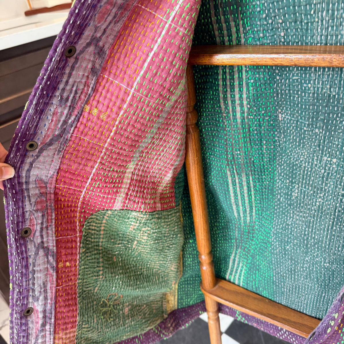 DAY & AGE Reversible Kantha Jacket — Magenta & Green