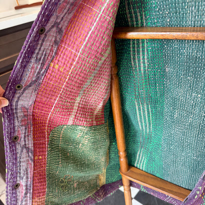 DAY & AGE Reversible Kantha Jacket — Magenta & Green
