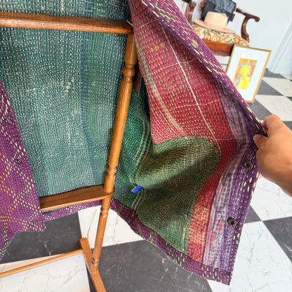 DAY & AGE Reversible Kantha Jacket — Magenta & Green