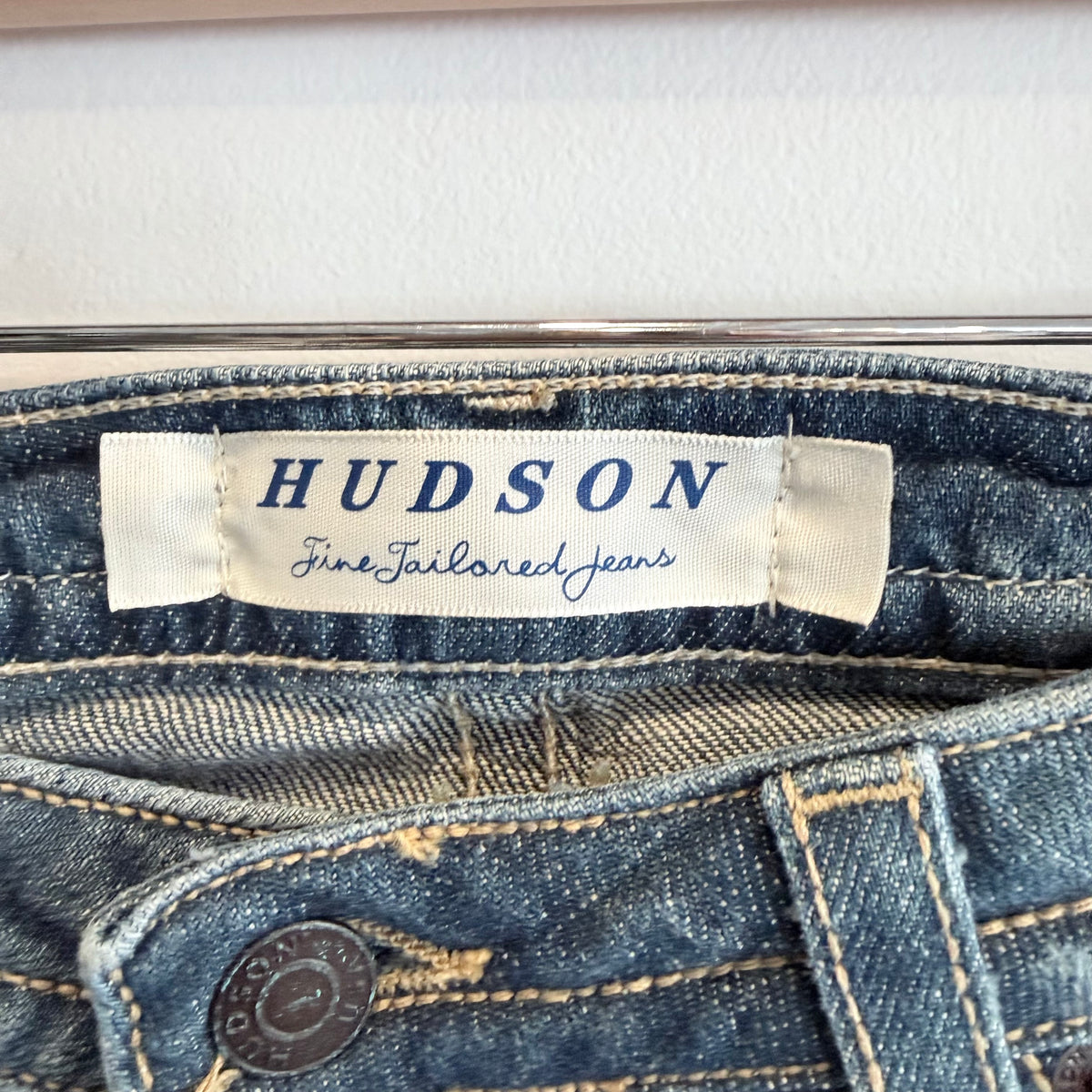 Vintage Y2K Hudson Low-Rise Bootcut Jeans — Union Jack Flap Pockets, Size 28