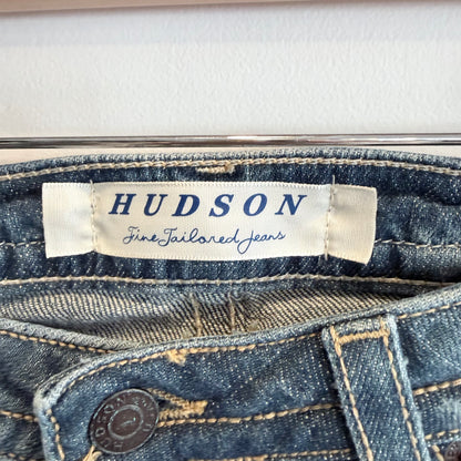 Vintage Y2K Hudson Low-Rise Bootcut Jeans — Union Jack Flap Pockets, Size 28