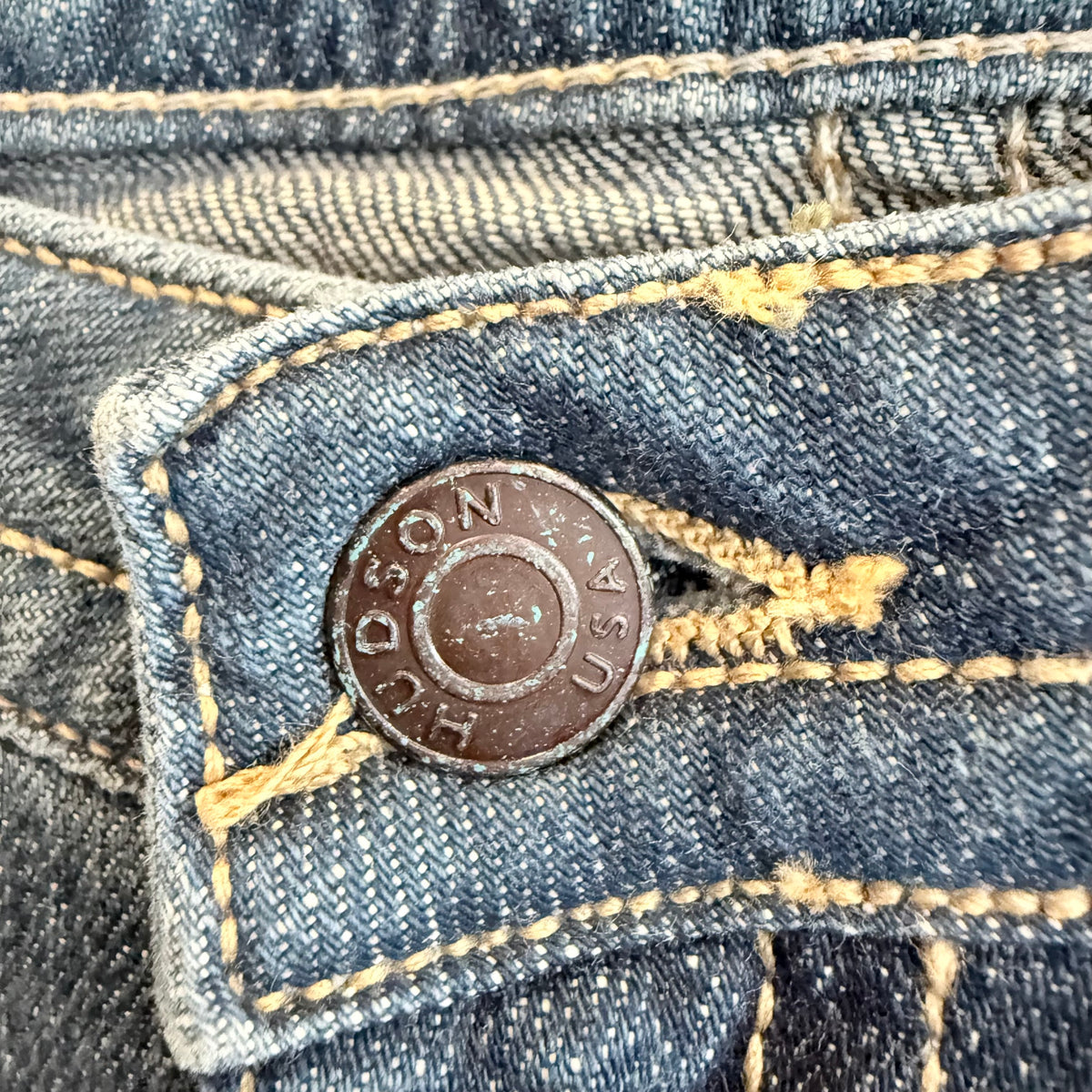 Vintage Y2K Hudson Low-Rise Bootcut Jeans — Union Jack Flap Pockets, Size 28
