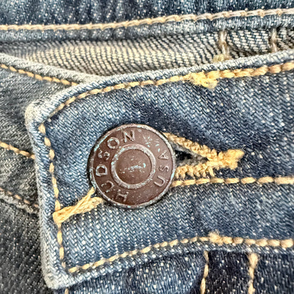 Vintage Y2K Hudson Low-Rise Bootcut Jeans — Union Jack Flap Pockets, Size 28