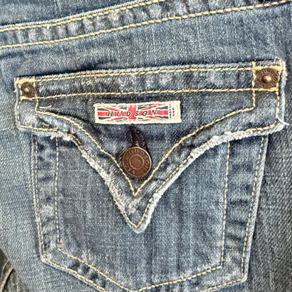 Vintage Y2K Hudson Low-Rise Bootcut Jeans — Union Jack Flap Pockets, Size 28