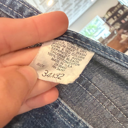 Vintage Lee Denim Bib Overalls — Made in USA, Carpenter, Size 34×32