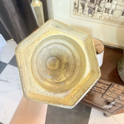 Tall Vintage Brass Candlesticks, Pair, Faceted Column and Hexagonal Base