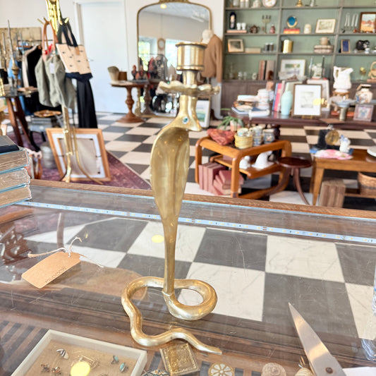 Vintage Moroccan brass cobra candlestick, photo 1 of 2