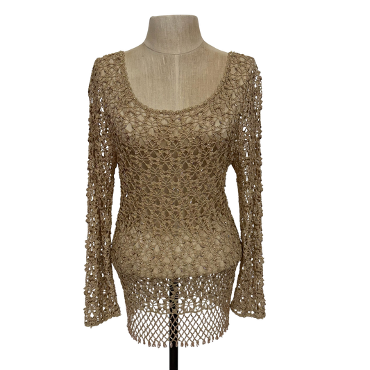 Hand-Crocheted Metallic Open-Knit Top