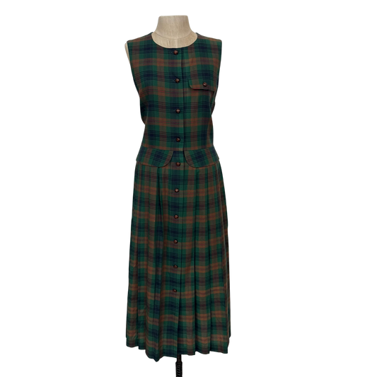 Vintage Herman Geist Green Plaid Cotton Sleeveless Maxi Dress, Size 6
