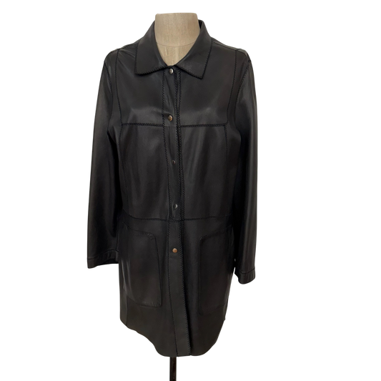 Reversible Italian Leather & Suede Button-Front Coat (Black, Size 12)