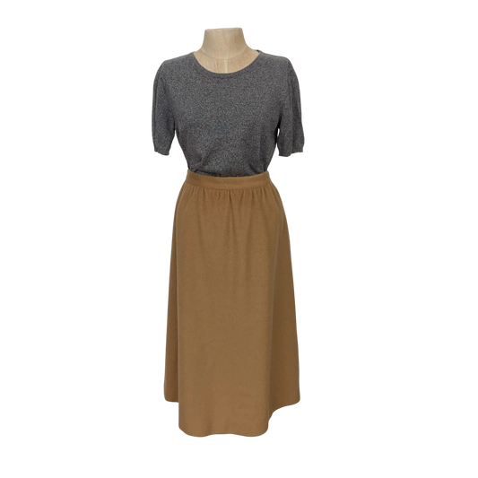 Vintage Camel Wool Midi Skirt, Size 12