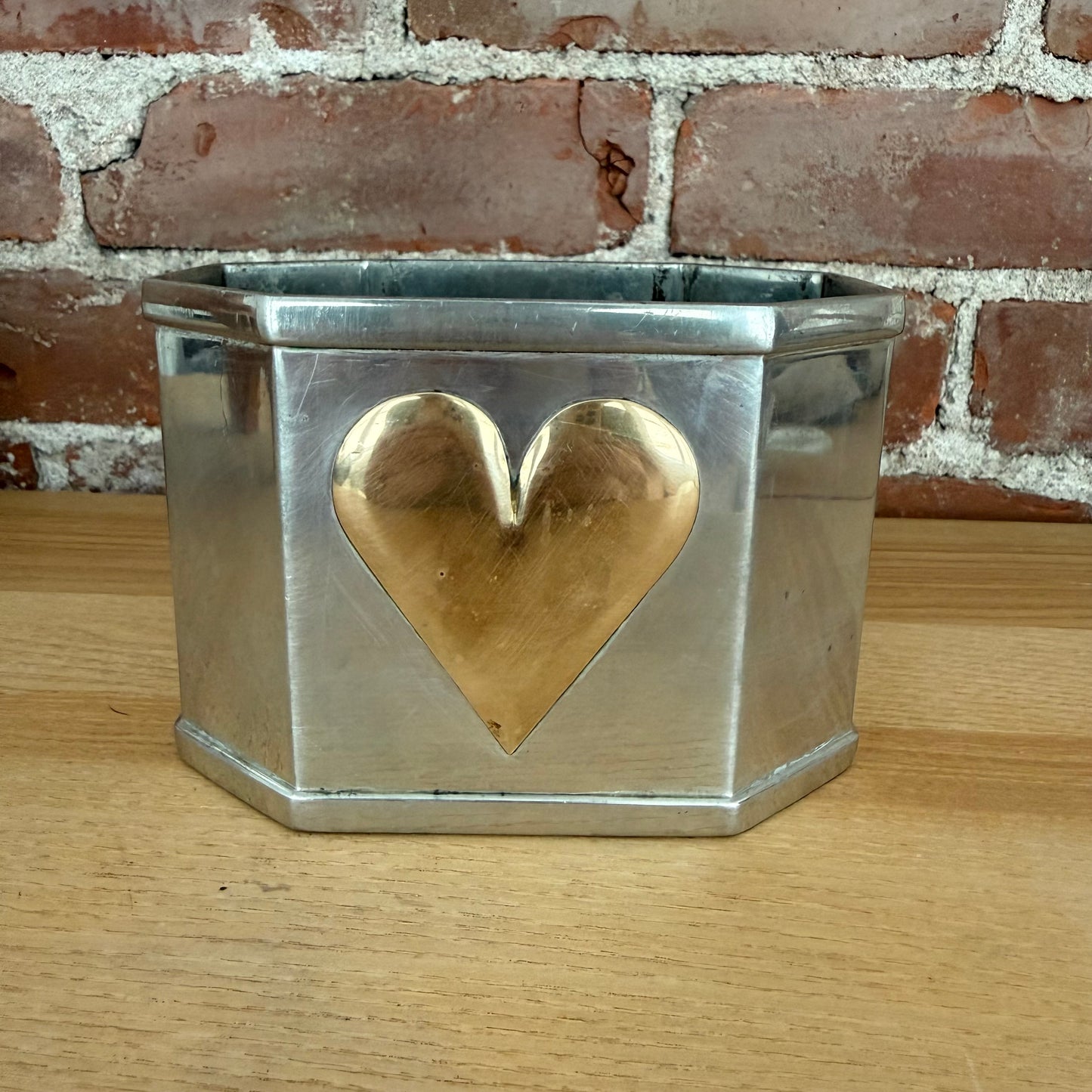 Vintage Williamsburg Kirk Stieff Pewter Brass Heart Cachepot